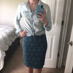 Maison Jules Denim Print Pencil Skirt